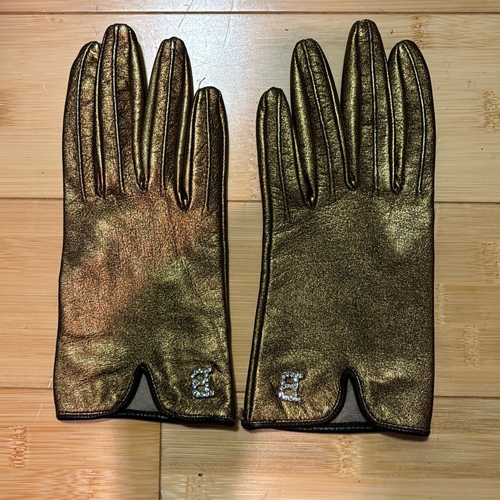 Gold leather Blumarine gloves with glittery B